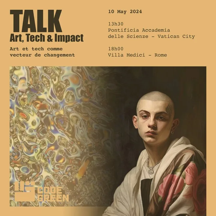 Invitation to the talk Art, Tech & Impact, 10 May 2024, Pontifical Academy of Sciences and Villa Medici, with a painting by Marco Conti Sikic
